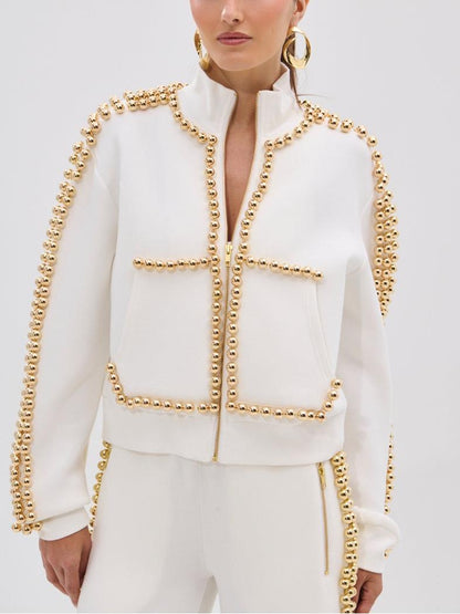 Elegant Pearl-Embellished Tracksuit