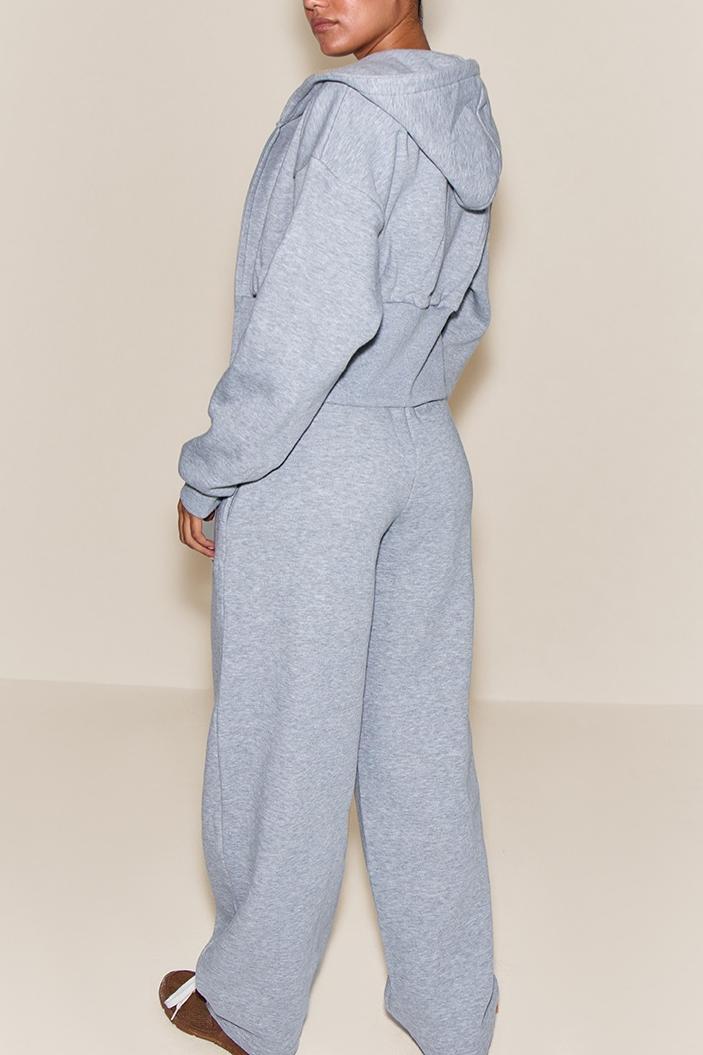Heather Grey Corset Waist Zip-Up Hoodie & Baggy Sweatpants Loungewear Set