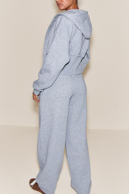 Heather Grey Corset Waist Zip-Up Hoodie & Baggy Sweatpants Loungewear Set