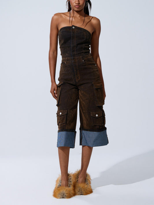 Stylish Cropped Cargo Jumpsuit