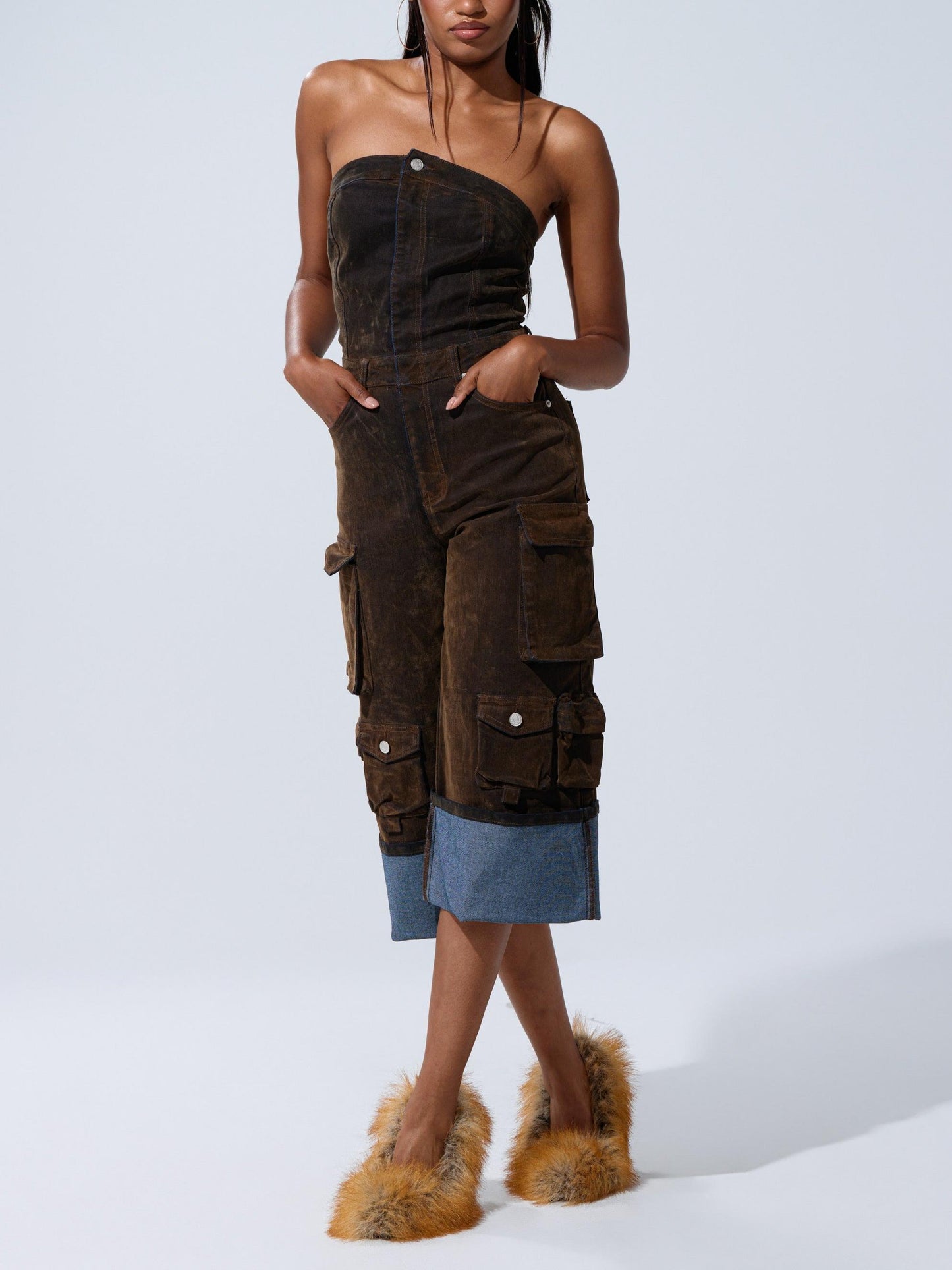 Stylish Cropped Cargo Jumpsuit