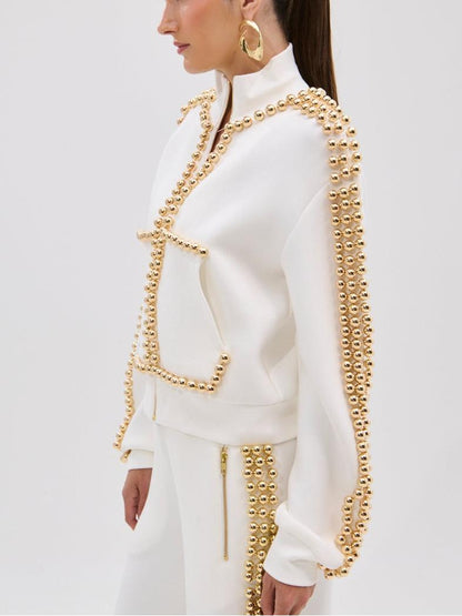 Elegant Pearl-Embellished Tracksuit