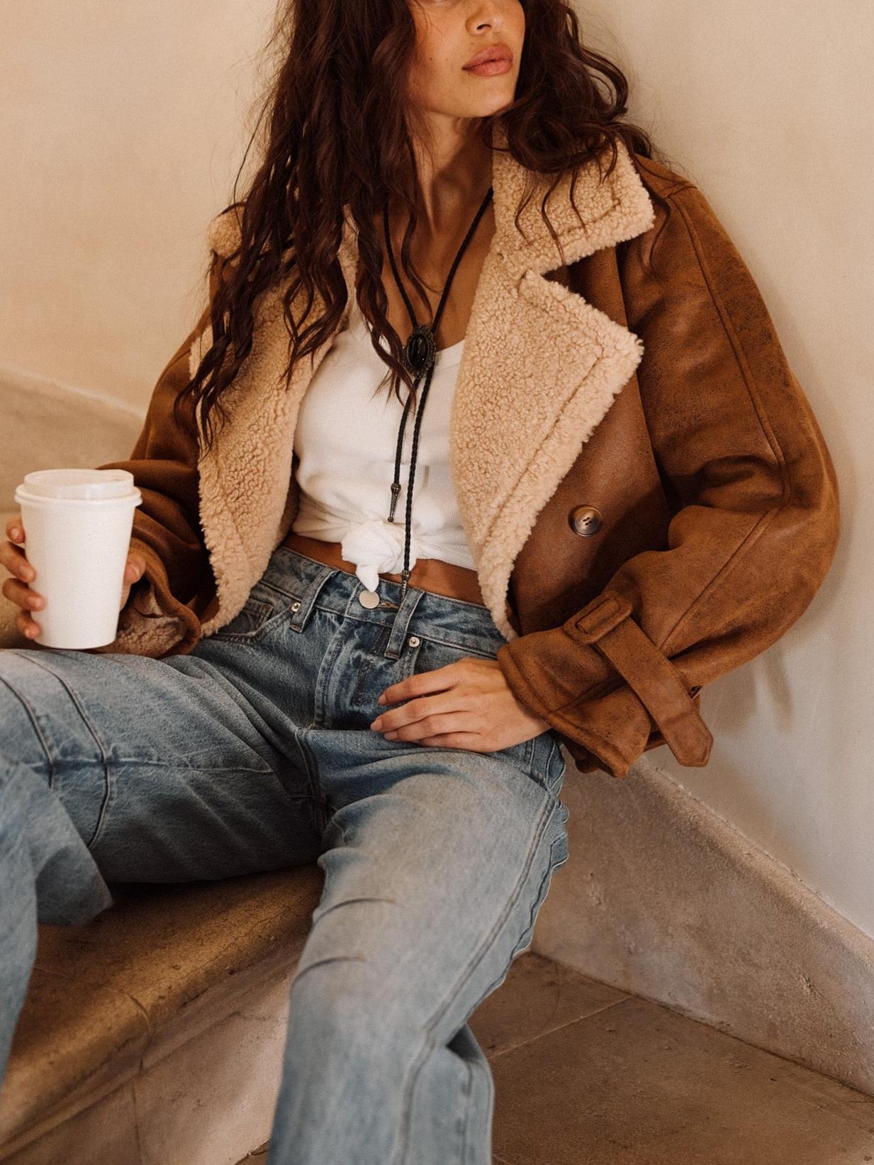 Vintage Wash Faux Shearling Coat