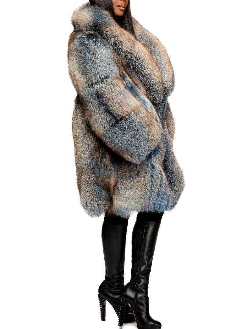 Trendy Mid Length Fur Coat