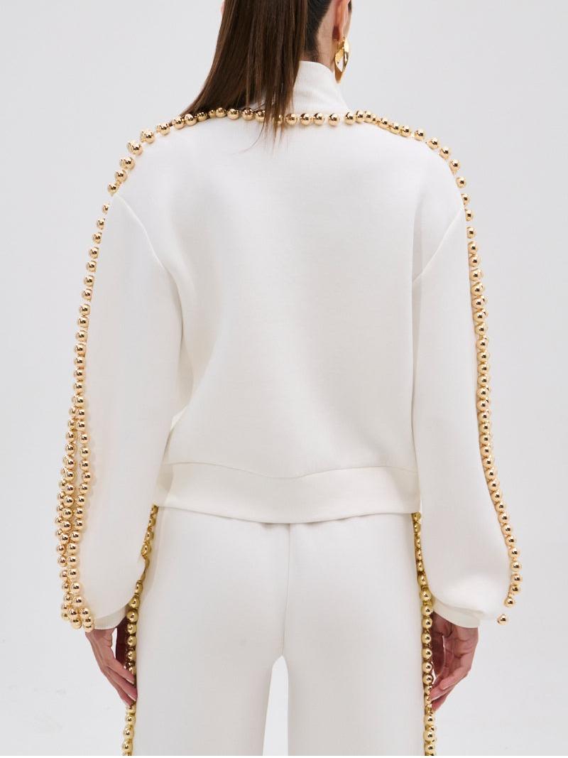 Elegant Pearl-Embellished Tracksuit