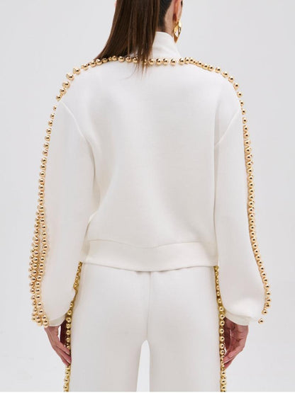 Elegant Pearl-Embellished Tracksuit
