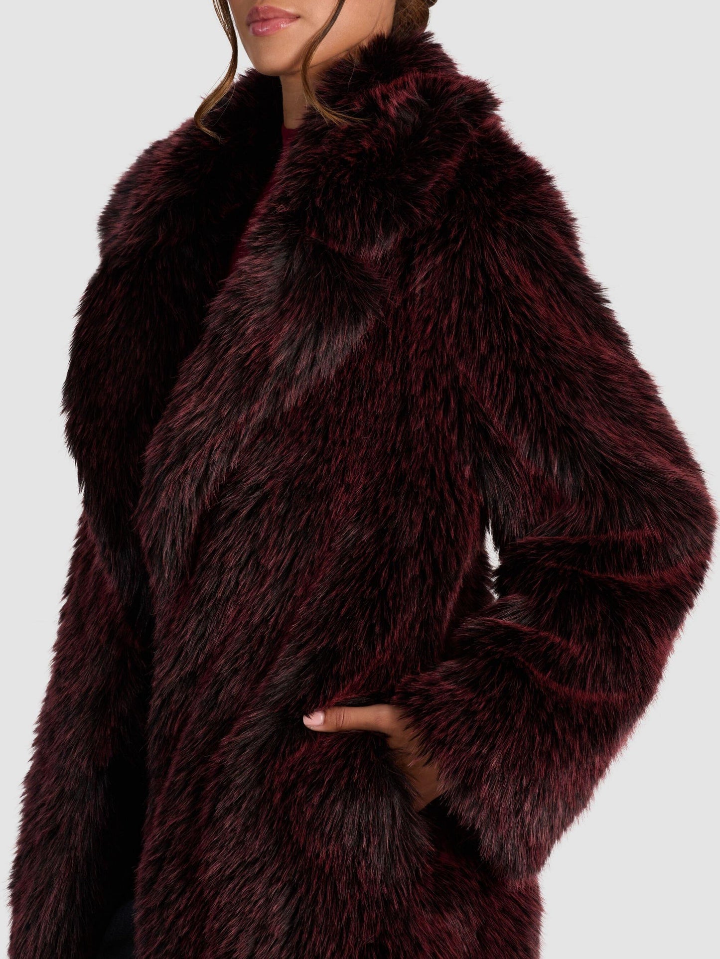 Burgundy Faux Fur Maxi Coat
