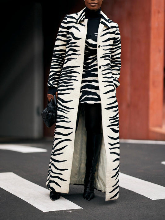 Chic Zebra Print Maxi Coat