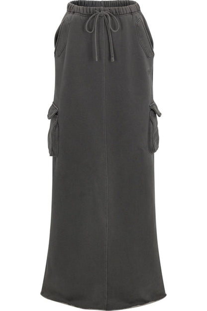 3-Piece Mix & Match Set: Vintage Wash Fleece Cropped Hoodie Jacket+Cropped Hooded Sweatshirt+Cargo Maxi Skirt