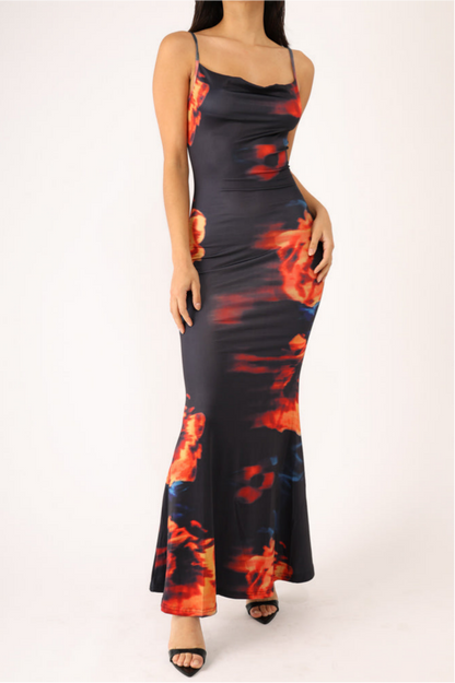 Midnight Blaze Cowl Neck Maxi Dress