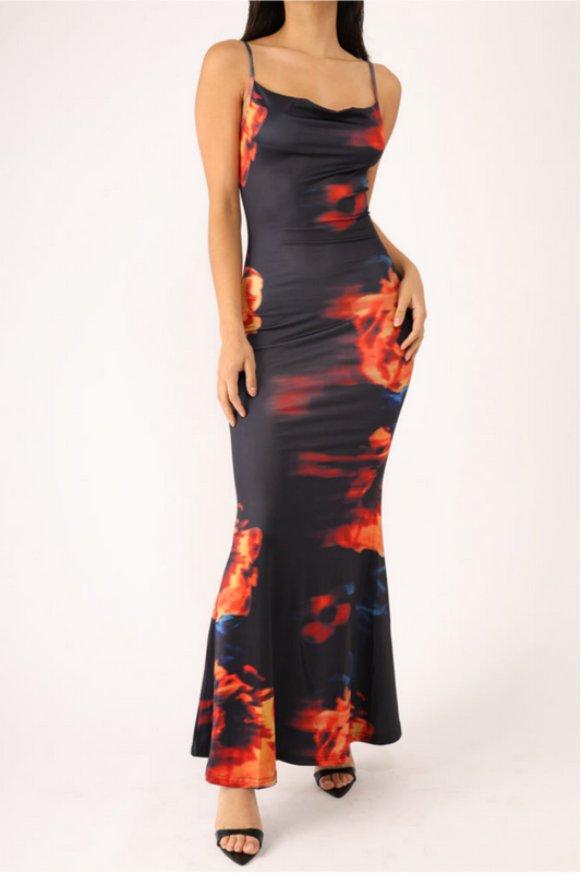 Midnight Blaze Cowl Neck Maxi Dress