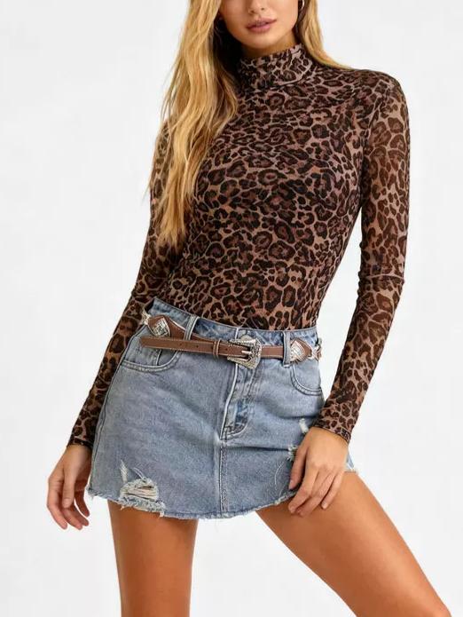 Y2K Leopard Print Co-Ord – Sheer Mesh Top & Baggy Cargo Pants