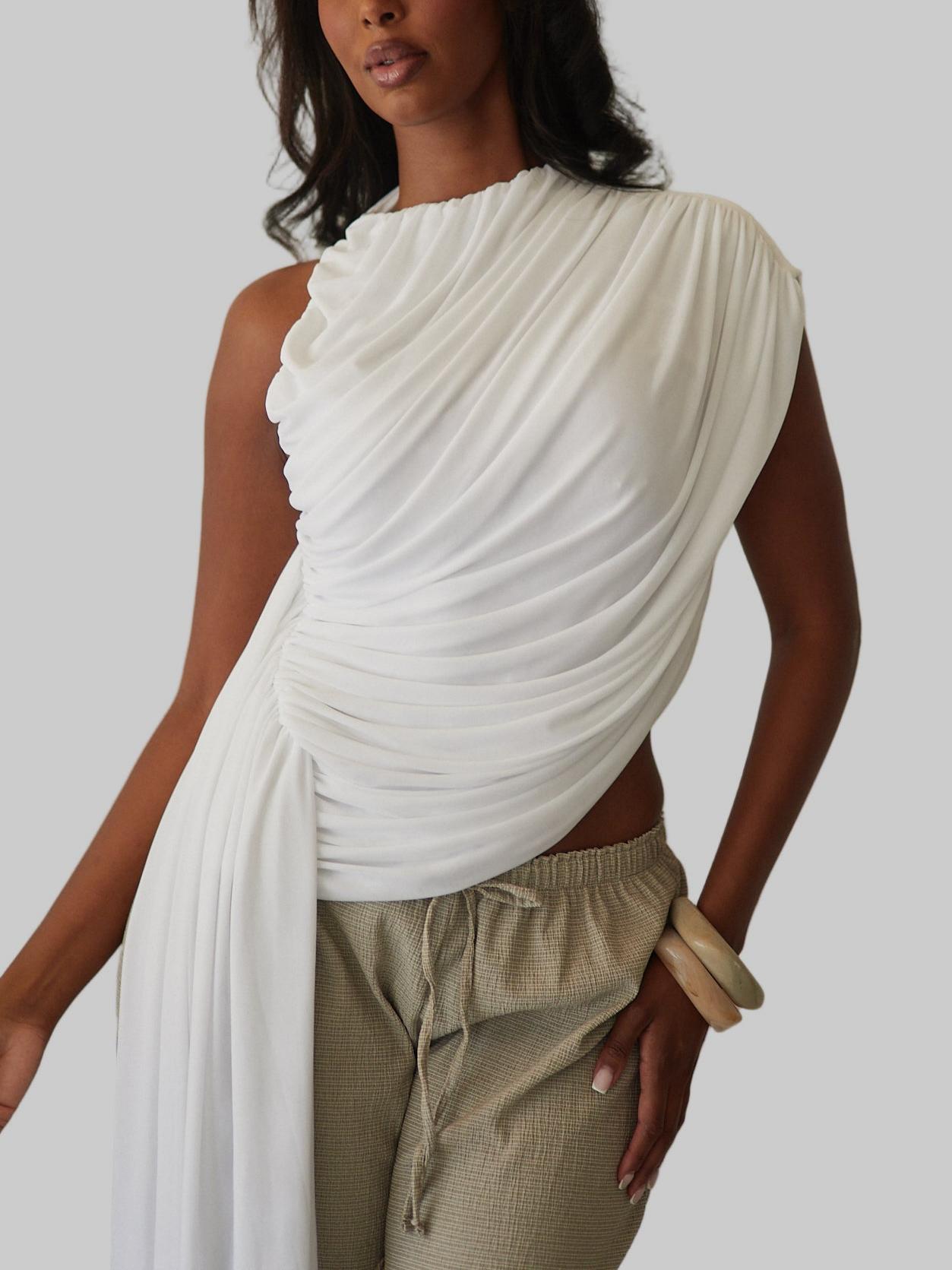 Ivory Asymmetric Draped Top
