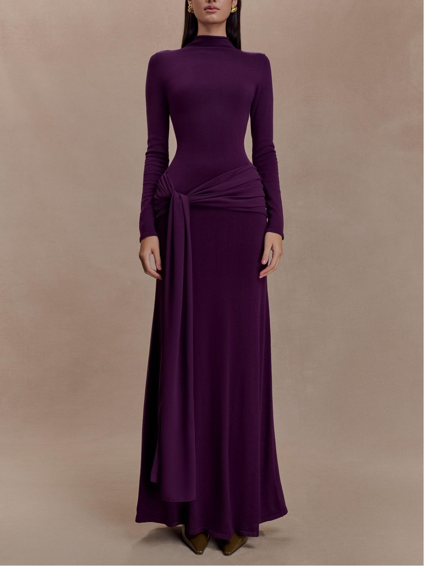 Pueple Turtleneck Long Sleeve Ruched Maxi Dress