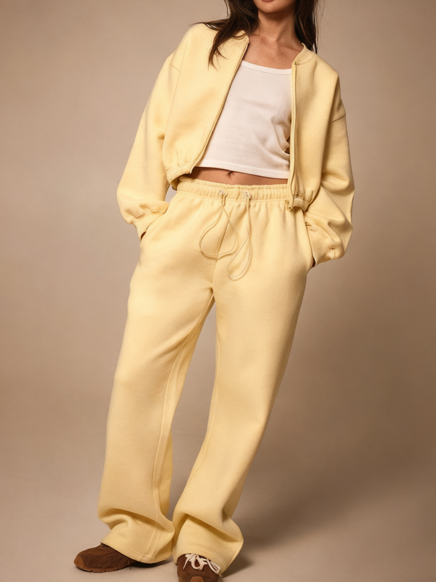 Butter Cream Oversized Two Piece Sweat Set