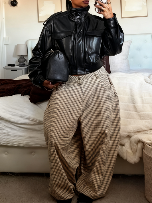 Black Faux Leather Cropped Jacket