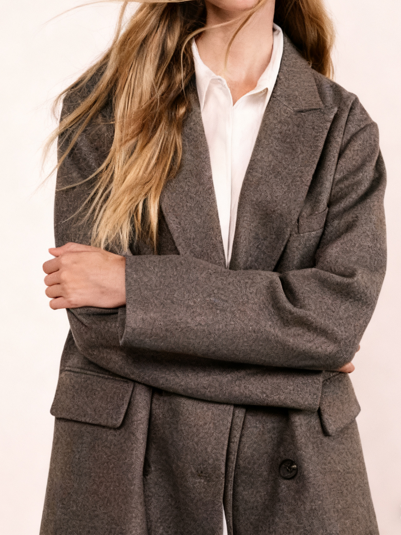 Oversized Grey Wool Blend Long Coat