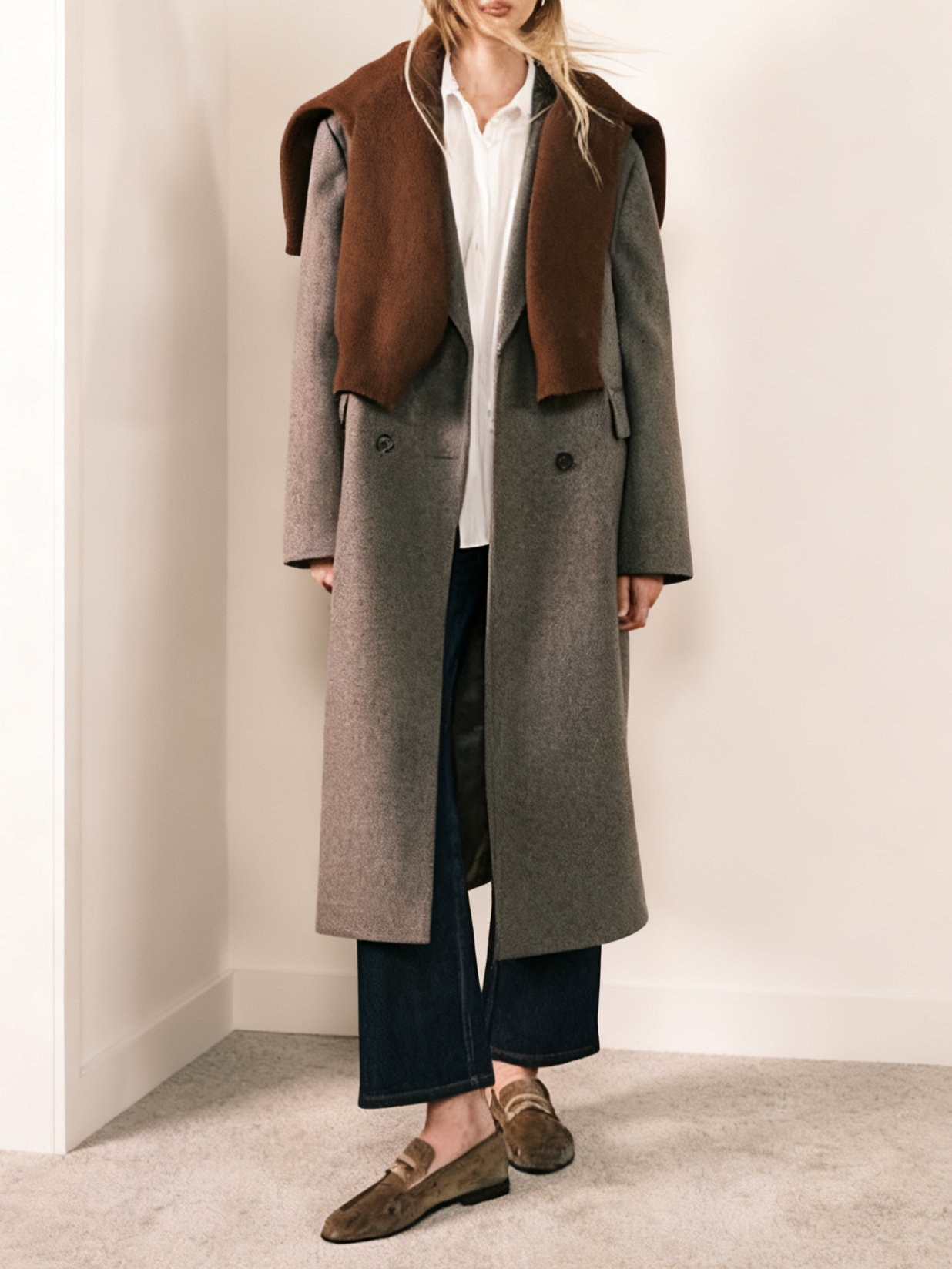Oversized Grey Wool Blend Long Coat