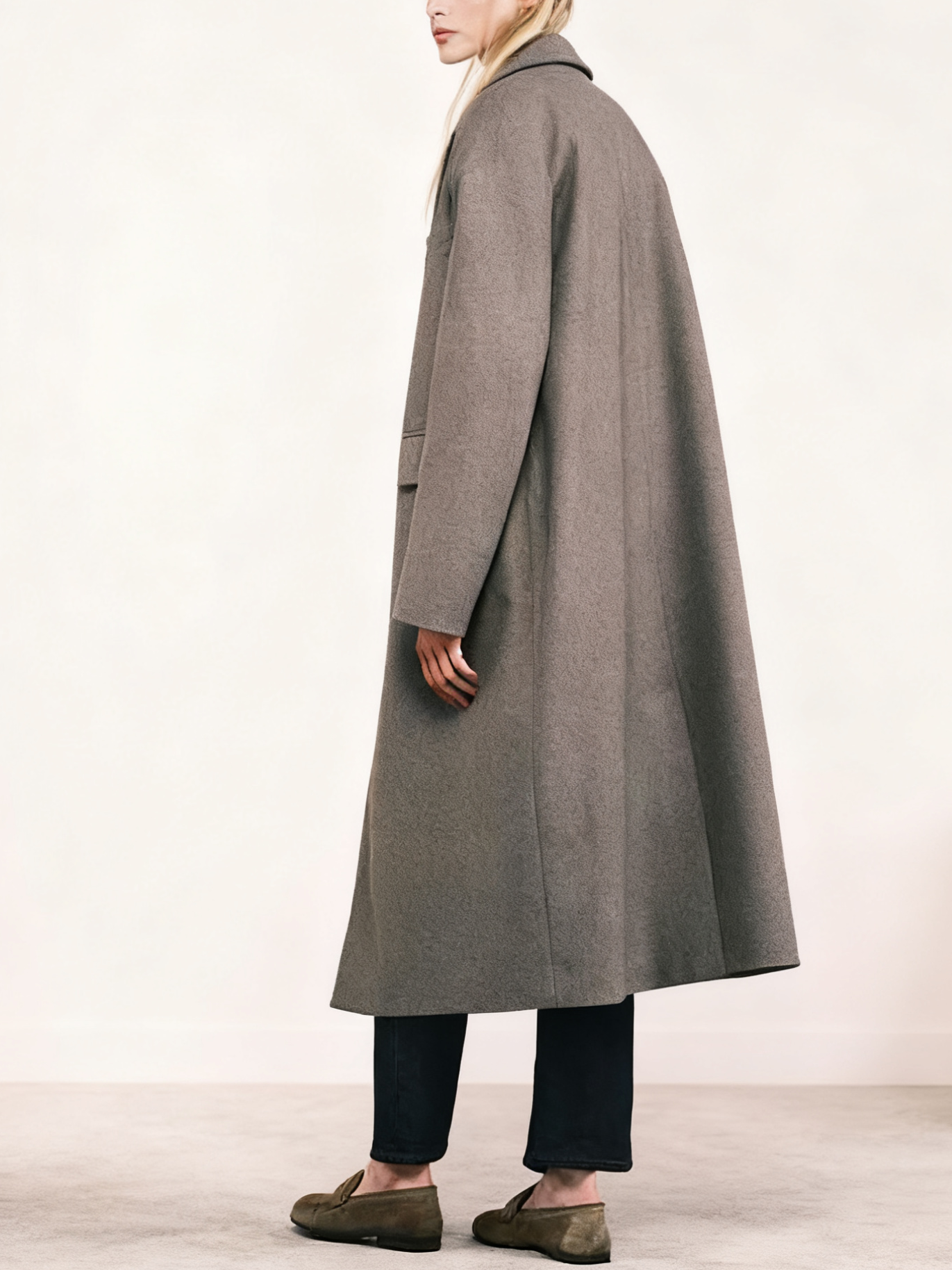 Oversized Grey Wool Blend Long Coat