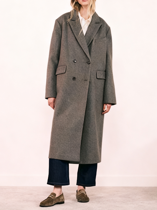 Oversized Grey Wool Blend Long Coat