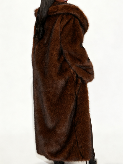 Chic Brown Full Length Faux Fur Coat