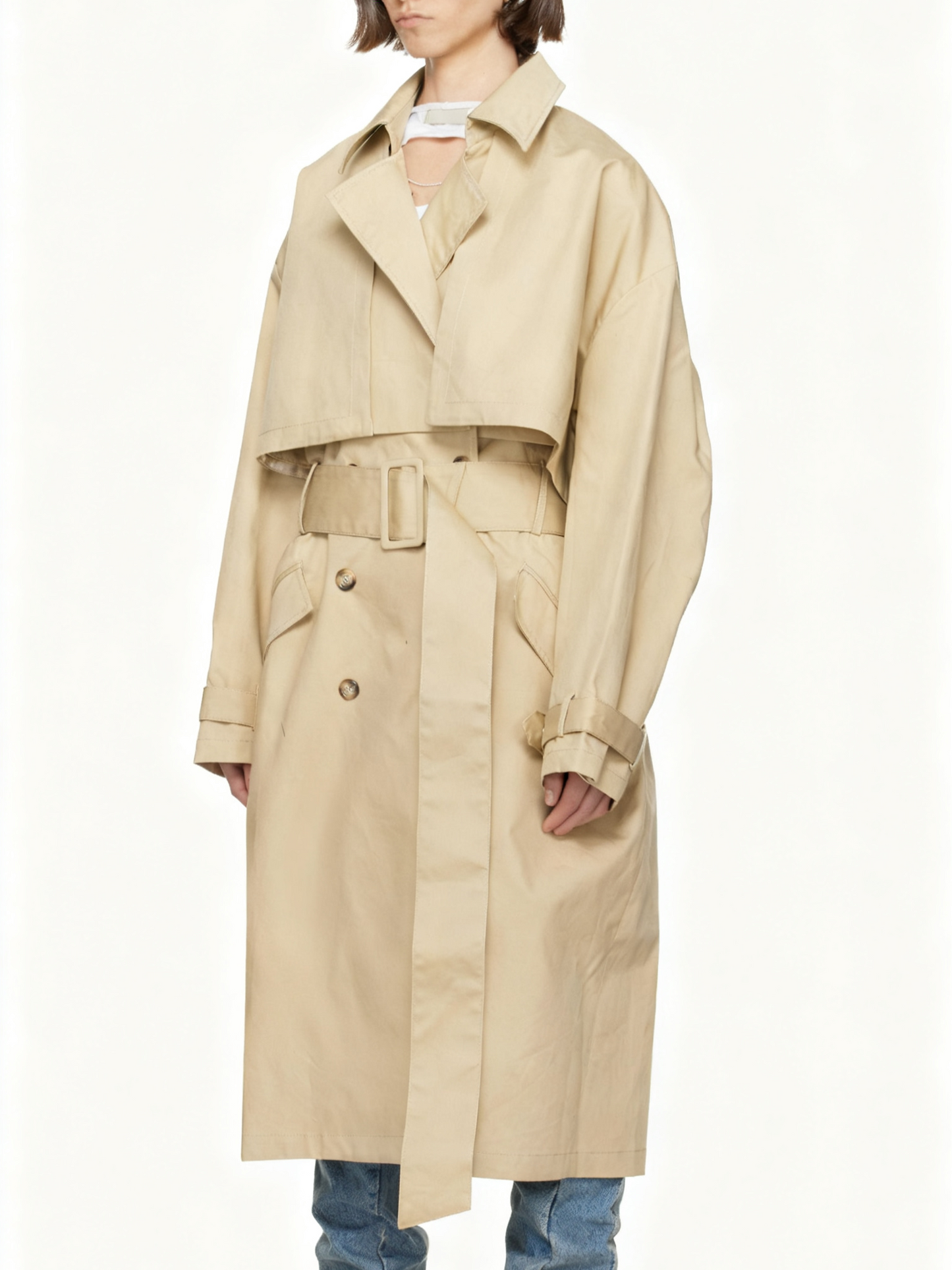 Khaki Double-Breasted Trench Coat