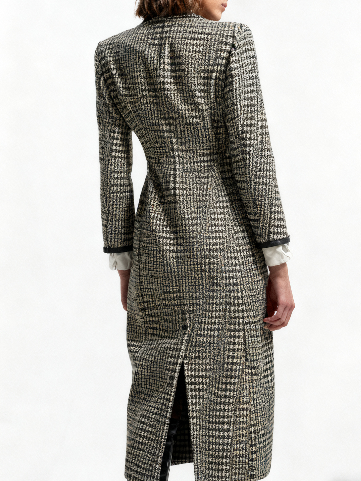 Elegant Houndstooth Tweed Midi Dress