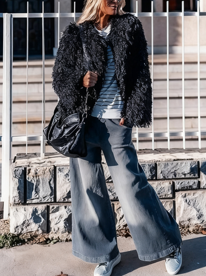 Faux Fur Long Sleeve Shaggy Warm Jacket