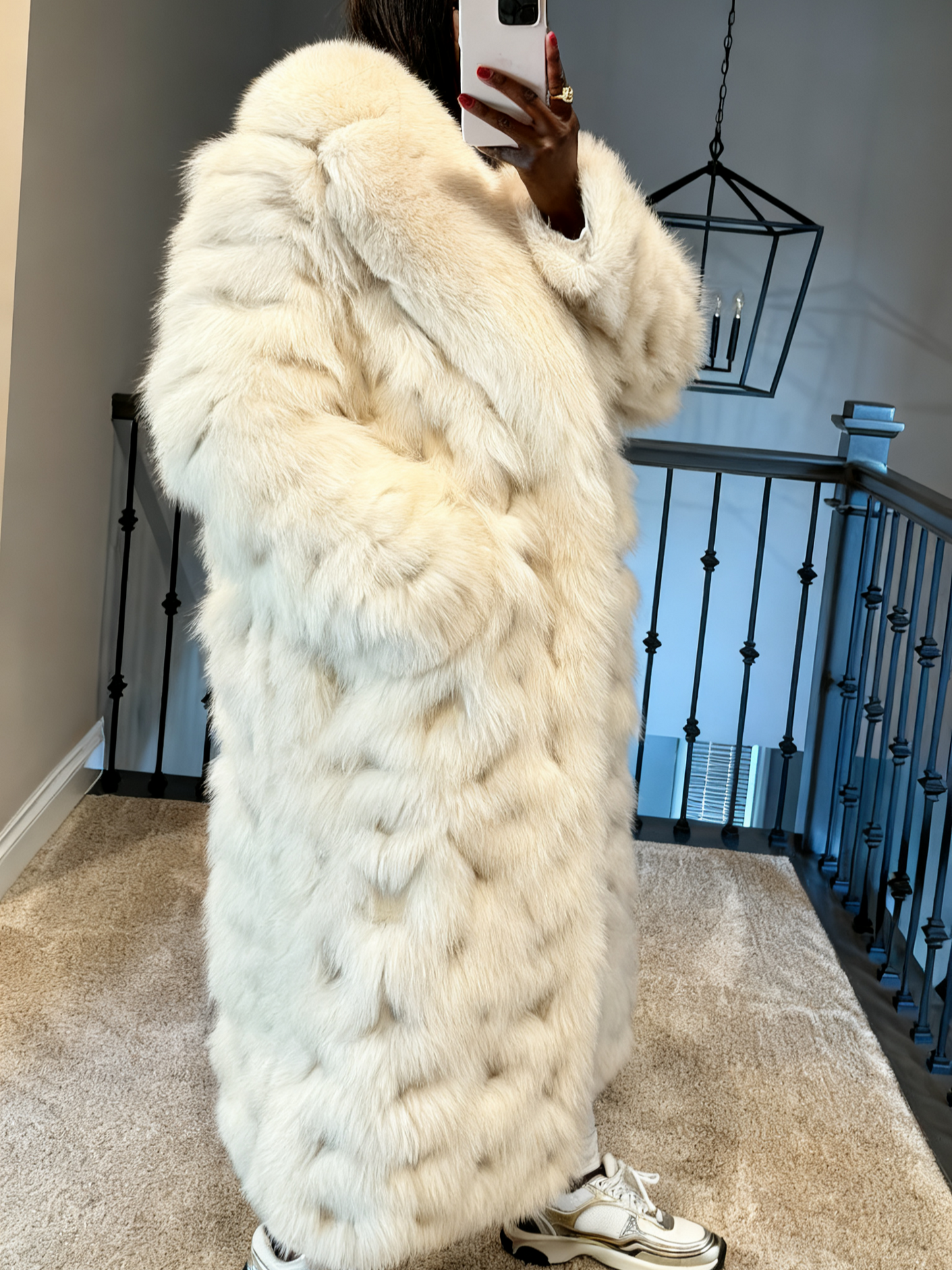 Luxury Cream Fur Long Coat