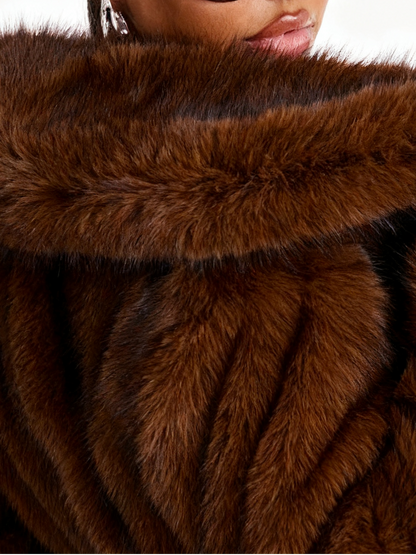 Chic Brown Full Length Faux Fur Coat