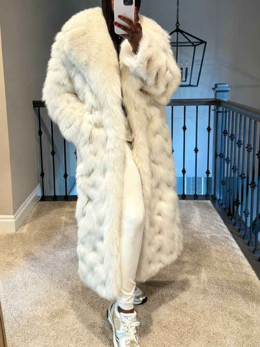 Luxury Cream Fur Long Coat
