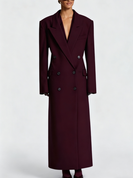 Plum Double-Breasted Maxi Coat
