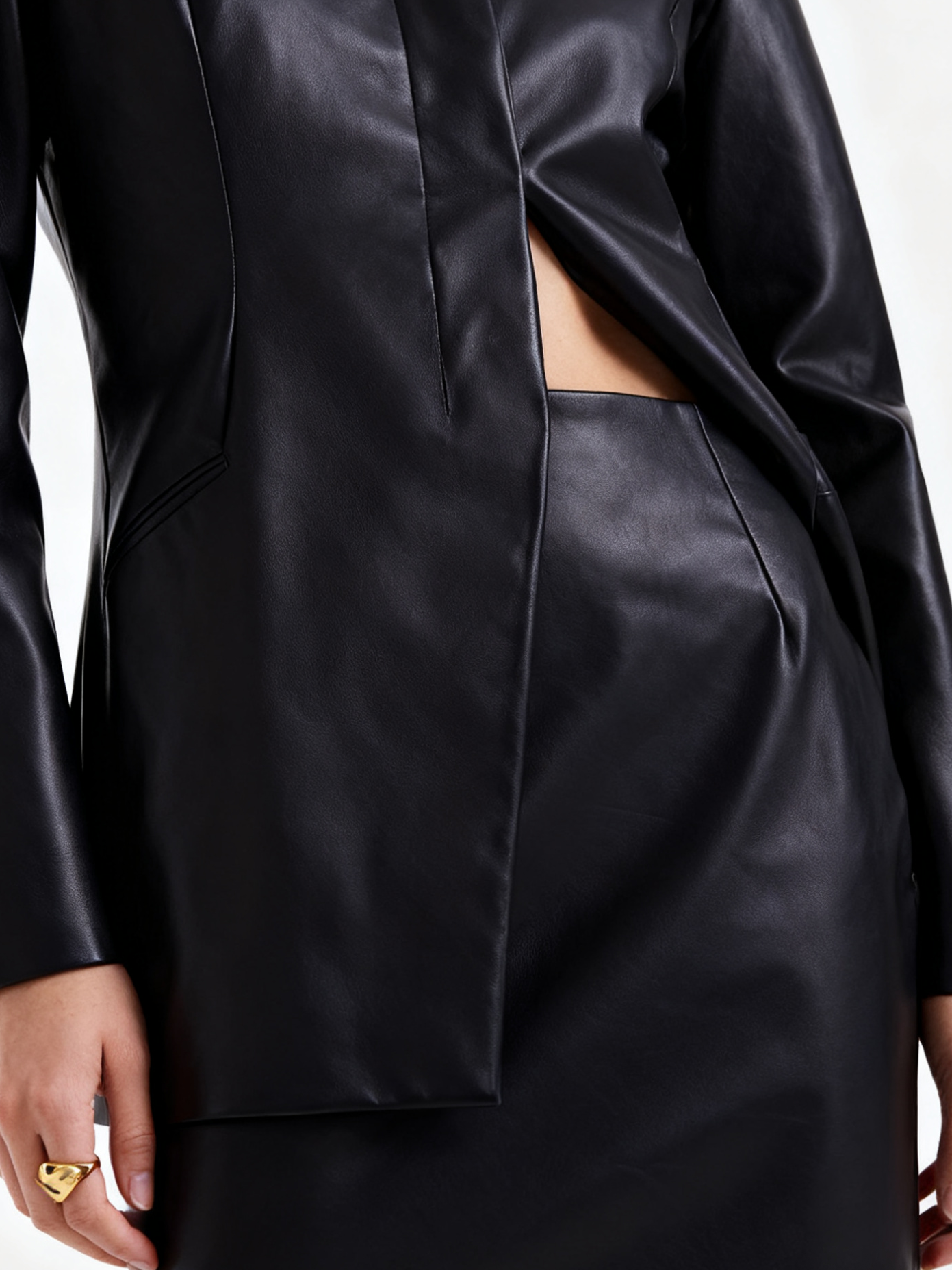Black Faux Leather Midi Pencil Skirt