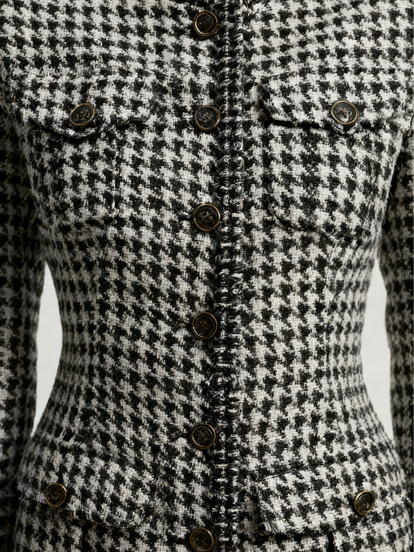 Elegant Houndstooth Tweed Midi Dress