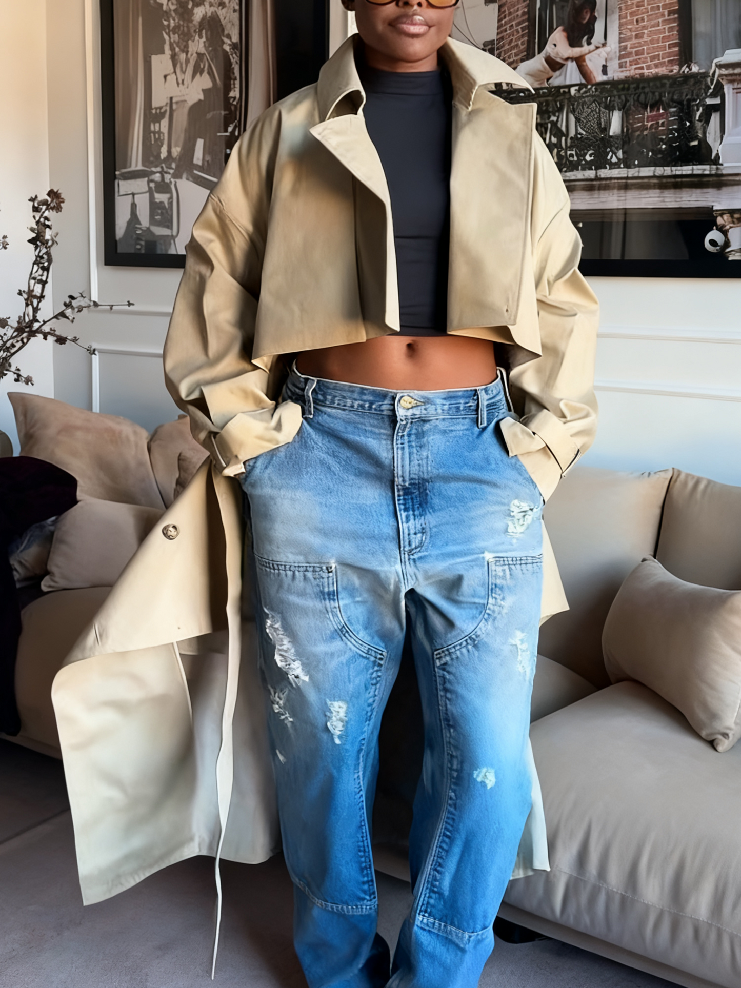 Khaki Double-Breasted Trench Coat