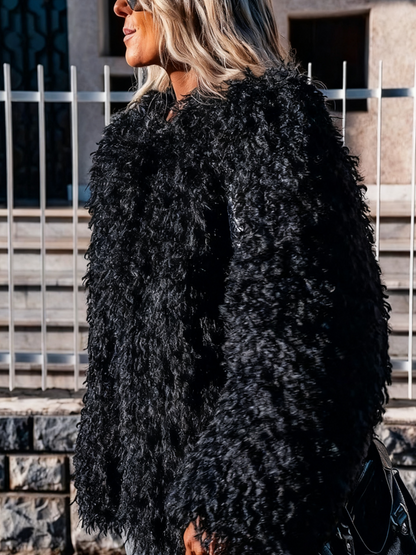 Faux Fur Long Sleeve Shaggy Warm Jacket