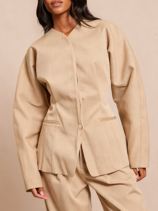 Woven Collarless Blazer