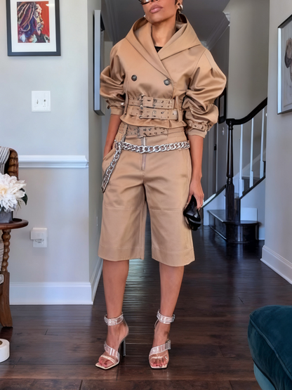 Duchesse Nylon Belted Shorts