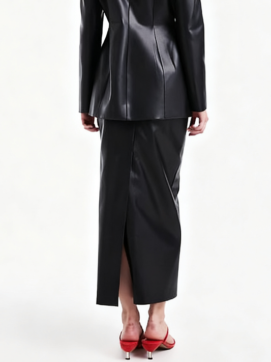 Black Faux Leather Midi Pencil Skirt
