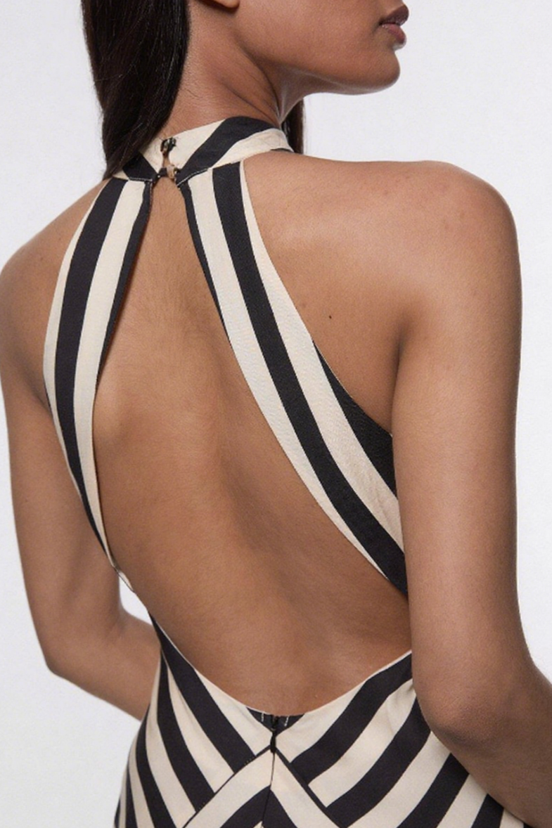 Geometric - Print Halter - neck Maxi Dress