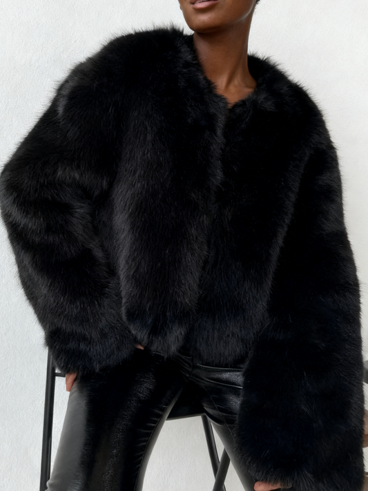 Luxurious Black Mink Fur Cropped Jacket