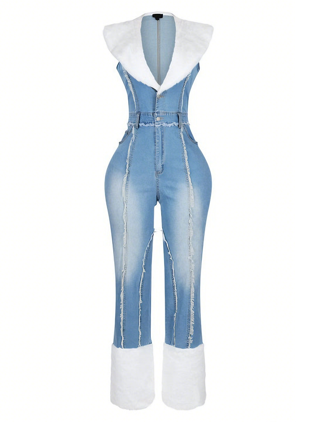 Faux Fur Denim Jumpsuit