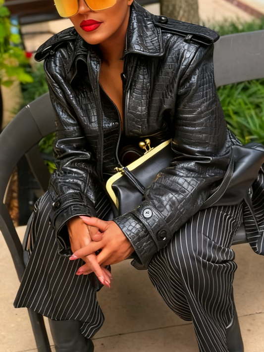 Open Front Leather Cropped Jacket