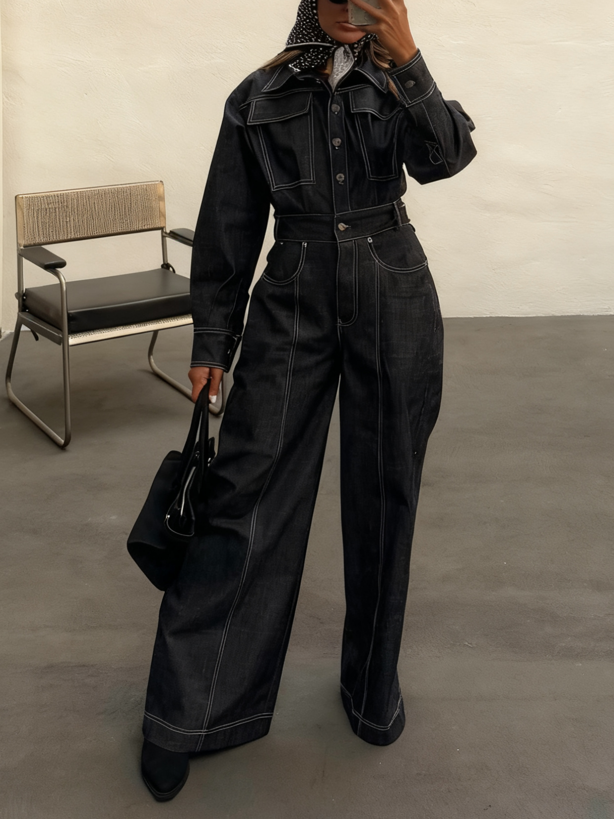 Dark Denim Wide-Leg Jumpsuit