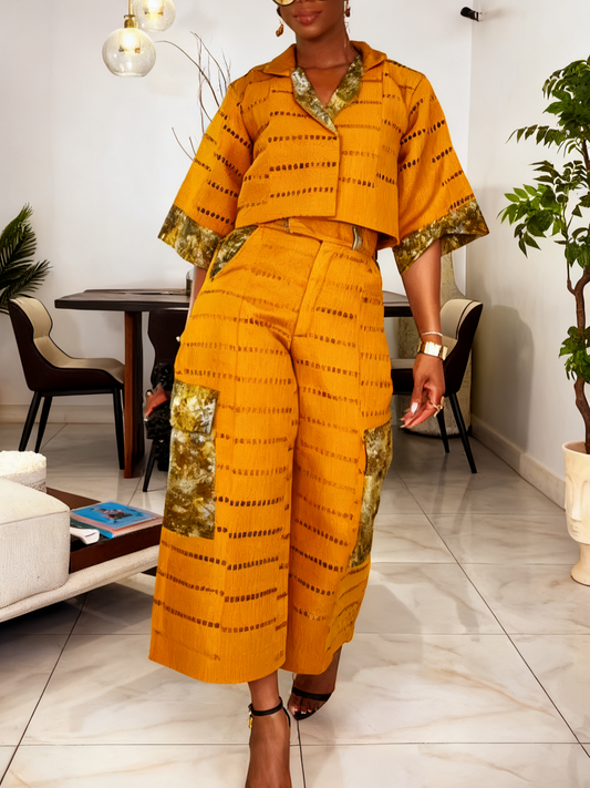 Chic Mustard Yellow African Print Two-Piece Set