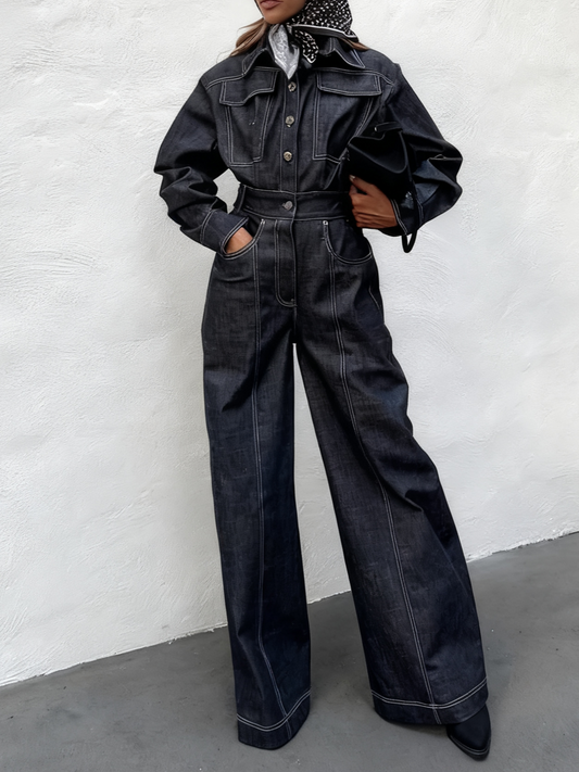 Dark Denim Wide-Leg Jumpsuit