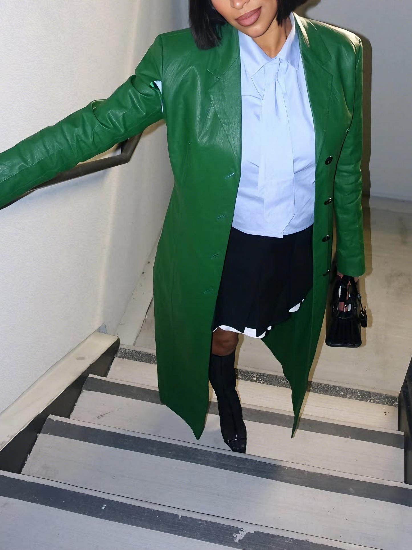 Deep Green Leather Trench Coat