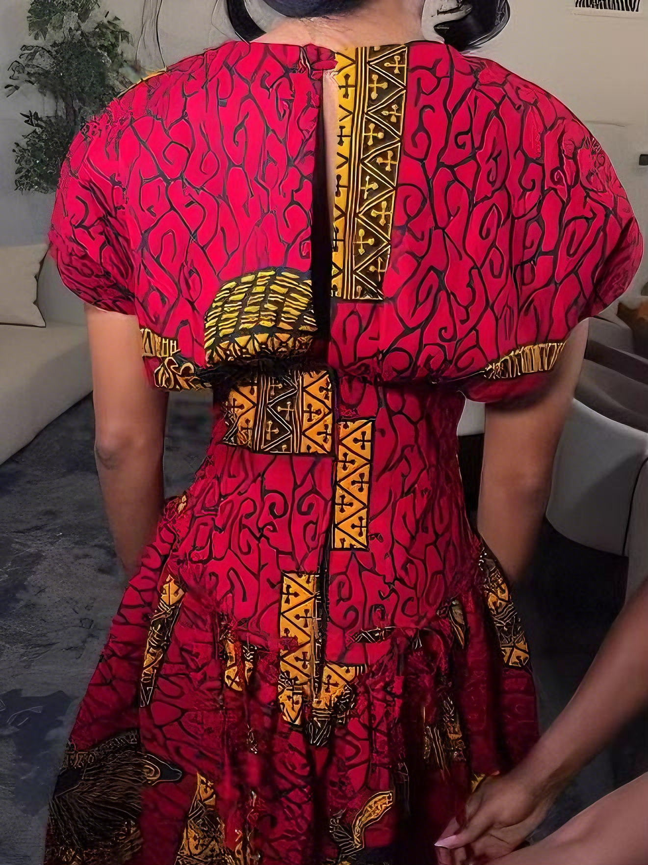 Red Ankara Traditional Side Slit Dress