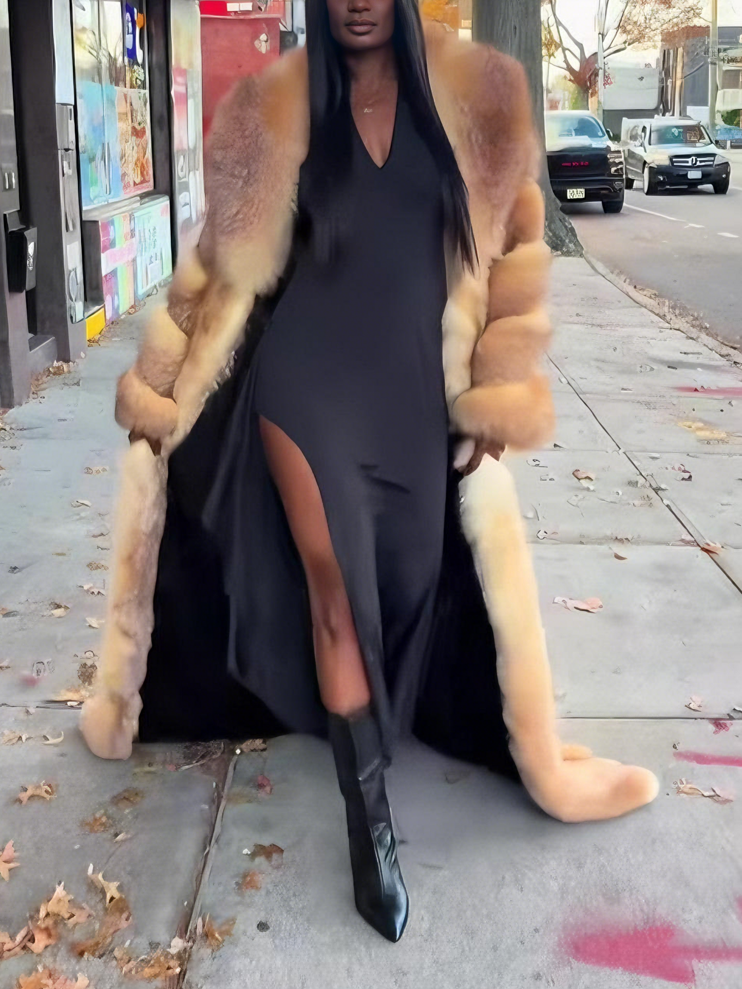 Luxury Full-Length Natural Fox Fur Coat