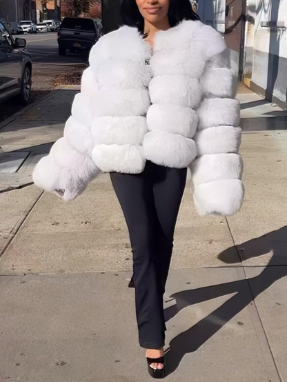 Luxury White Faux  Fur Cropped Coat